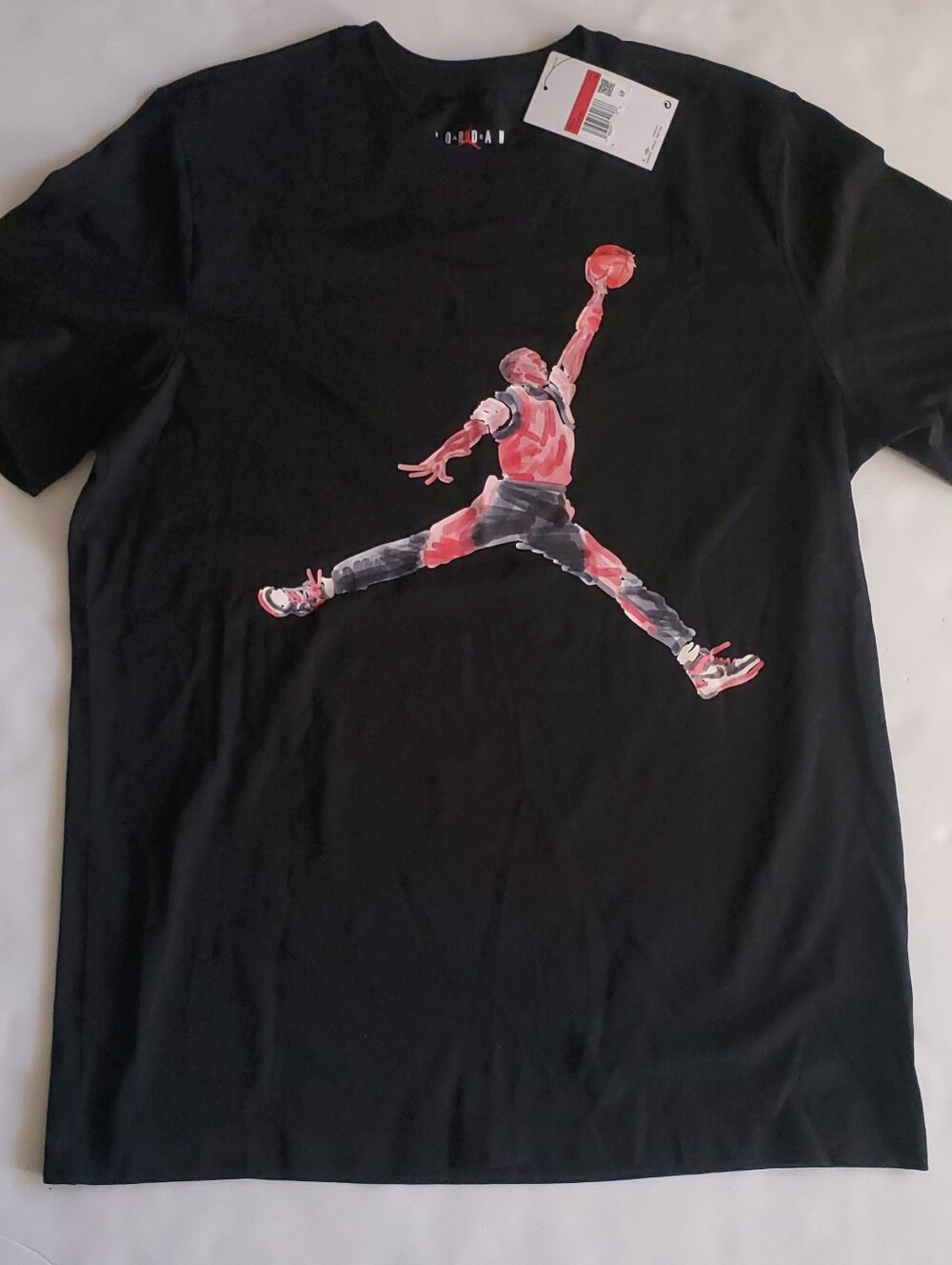Jordan Shirt Mens Large Black Red Jumpman Watercolor Graphic Nike Air Cotton Tee